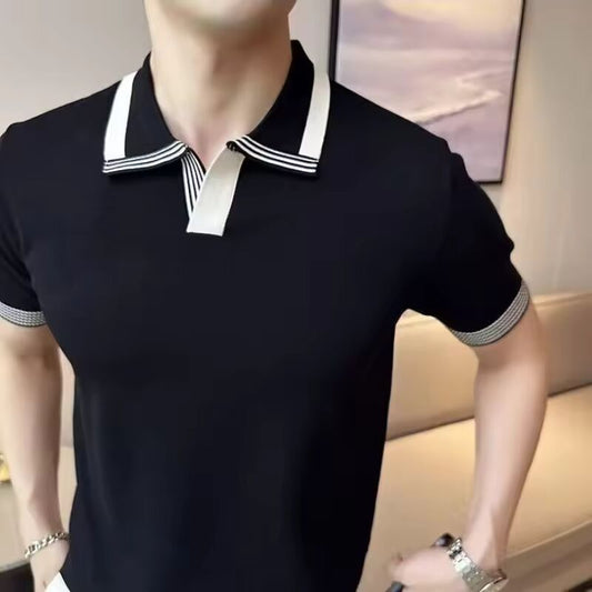 Japanese Retro Short-sleeved T-shirt Men's Polo Shirt Ice Silk Knitted Thin New Business Casual T-shirt Top
